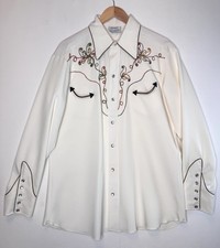 VTG H Bar C California Ranchwear Long Tail Embroidered Pearl Snap Shirt Sz 16.5
