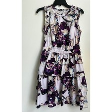 Banana Republic Dress Size 4 Floral Purple Ruffle Sleeveless Tiered