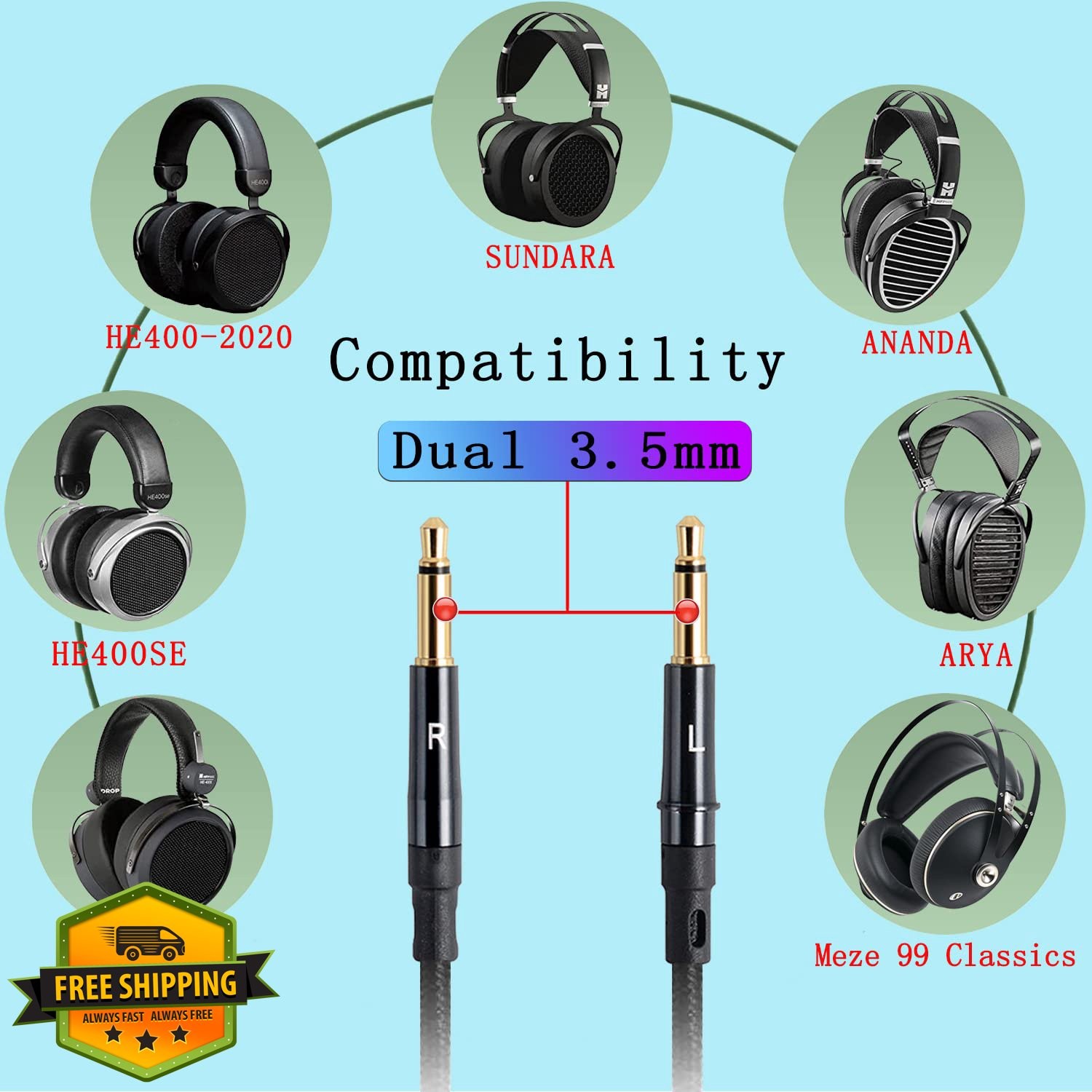 FAAEAL Balanced Cable 2.5mm to 2x3.5mm for Hifiman Meze Denon