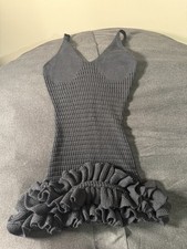 Black Knit Sleeveless Bodycon Dress V-Neck Short Ruffle Hem Pullover Solid