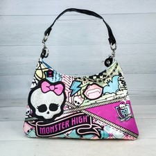 Monster High Purse Shoulder Bag Pink Silver Glitter Skulls Girls Goth 11 x 8"