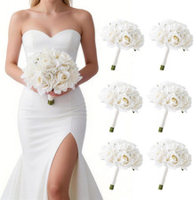 Set of 6 Real Touch Ivory Roses Bridesmaid Bouquets for Wedding Prom