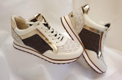 Michael Kors Women's Maddy Mixed Media Trainer Sneakers Vanilla Brown Size 7.5 M