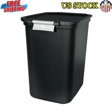 Hinged Locking Lid Trash Can Durable 8 Gallon Size Indoor Use Garbage Bin