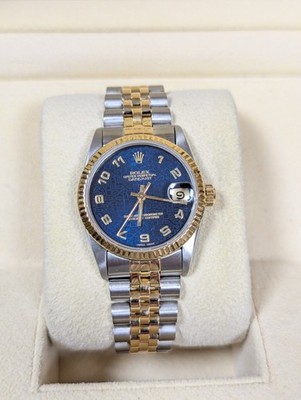 1985 Rolex Datejust Midsize 68273 Blue Arabic Dial TT 18kt Jubilee No Paper 31mm