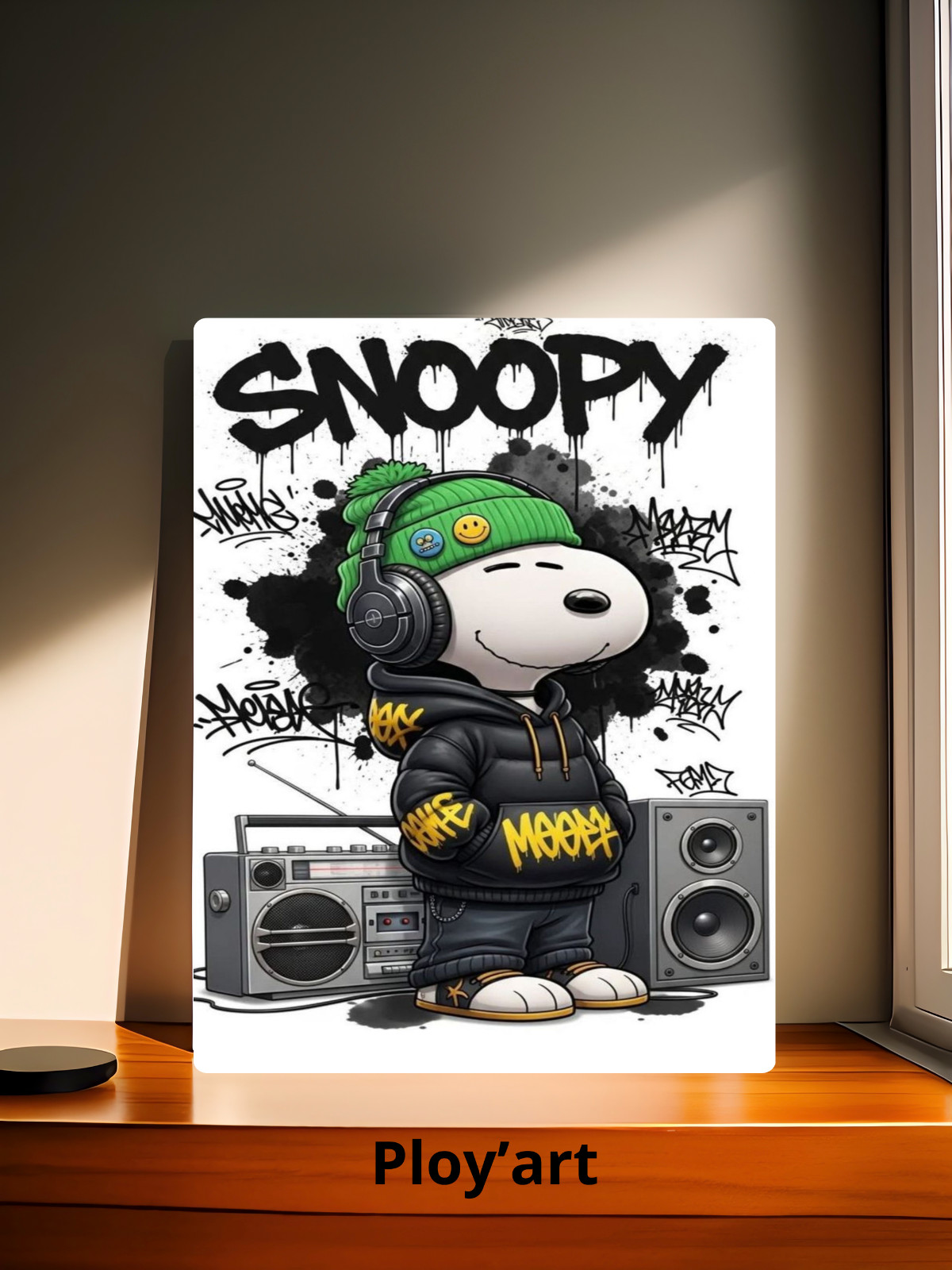 Plaque Snoopy street art musique A4 pour déco salon branché