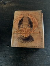 Vintage Harley Davidson Hand Tooled/ Stamped Leather Wallet Trifold