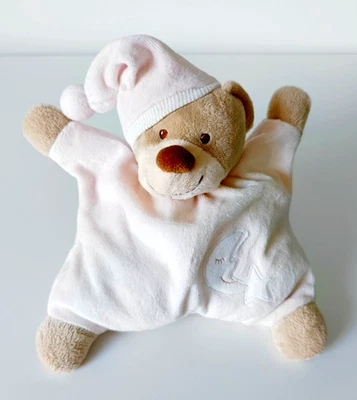 Peluche/Doudou Semi Plat Grelots Ours Rose Lune Étoile 20cm - Bout'chou Monoprix - Photo 1/4
