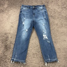 Judy Blue Jeans Womens 15 Straight Fit High Rise Distressed Stretch Denim 31x27
