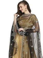 Women's Embroidered  Embellished Black Net Dupatta