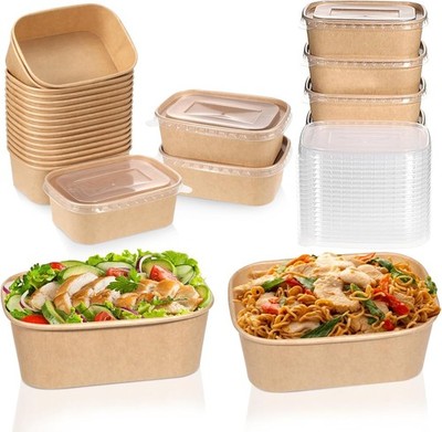 Rectangular Paper Food Containers with Lids, 50 Pack, Oil Proof & Microwave Safe