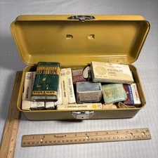 Mustard Yellow Excelsior First Aid Box Tin Kit With Vintage Medical Supplies