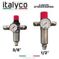 RIDUTTORE DI PRESSIONE PER COMPRESSORE D'ARIA 3/8" - 1/2" CON 2 ATTACCHI RAPIDI