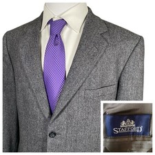 Stafford Herringbone Tweed Sport Coat 44R Wool Lambswool Charcoal Grey Blazer