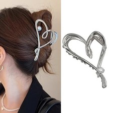 Silver Heart Hair Clip Valentinee Day Hair Claw Clips Metal Silver Heart-Shape