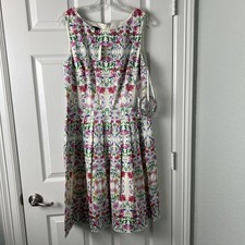 Talbots Garden Floral Dress 12 Pleated Fit & Flare Pleated Watercolor WBelt NWT