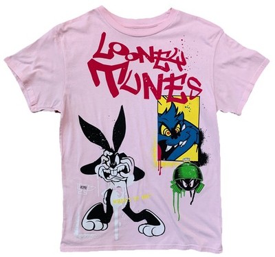 Looney Tunes Bugs Bunny Marvin Martian Women s Top T-Shirt Size Large Pink