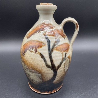 Vintage 9  Studio Art Pottery Stoneware Jug Bottle Dark Earth Tones