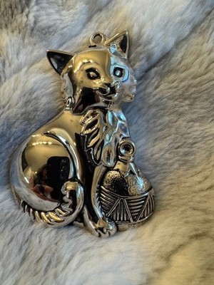 Gorham Marked Silver Plated Christmas Ornament Cat With Ornament 