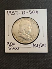 1957 D Franklin Half Dollar 90% Silver 50c Coin