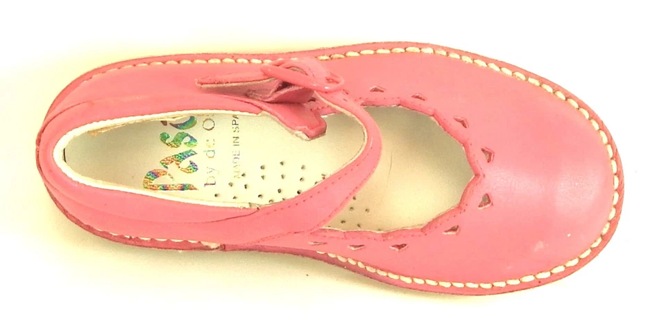 DE OSU -Europeos -Niñas Cuero Rosa Fucsia Mary Jane Corazón Zapatos -España Talla 6.5 Foto 3 de 4