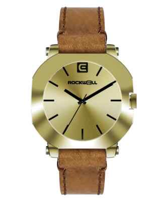 Neu IN Box Rockwell Apex Gold / Schwarz / Tan Leder Armbanduhr Limitierte