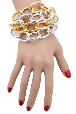 Women Silver Gold Metal Chain Thick Links Bracelet Luxurious Hot Fashion Jewelry