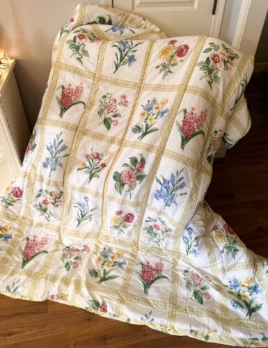 Vintage Springs Queen Comforter Set Yellow Plaid Botanical Floral 8 Piece Set - Picture 1 of 9