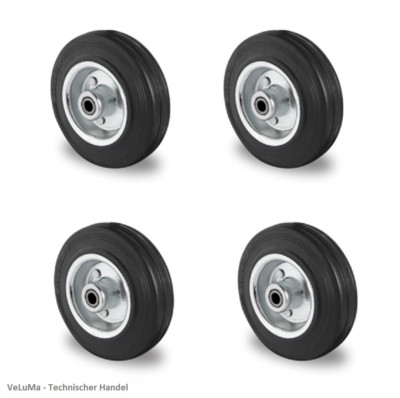 Vollgummi Rad 200 mm Ersatzrad Rolle Gummirad Transportrollen INKL. Montageset