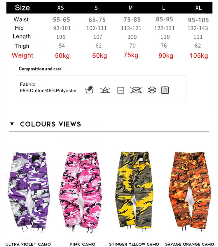 Men's Military Camouflage Cargo Trousers Women Hip Hop Streetwear Loose Casual - Image 3 of 4