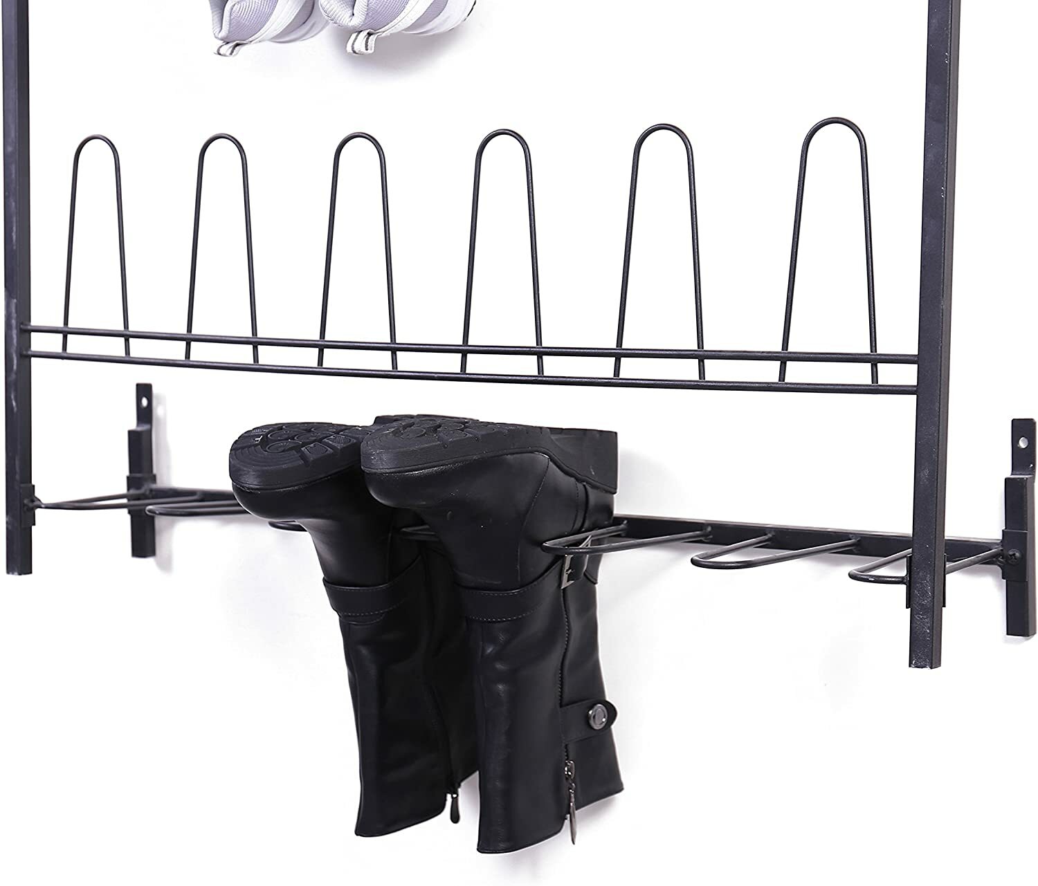 Black Metal Wall Mounted Boots and Shoe Rack, 18 Pair Entryway Storage ...