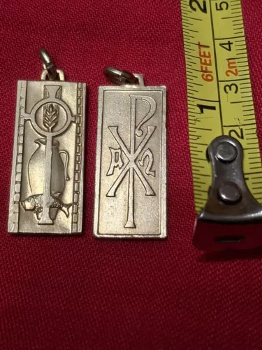 Vintage chi rho pendant 1 1/4" Bronze , Wine, Fish, Wheat Cross , Pendant New