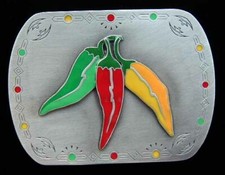 ATTRACTIVE LARGE SIZE SPICY PEPPERS BELT BUCKLE SOLID PEWTER NEW 