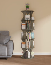 5-Tier Rotating Bookshelf Octagonal Narrow Spinning Bookcase Small Space Gray