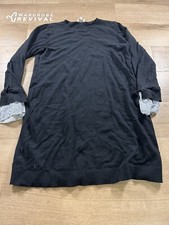 Loft Black striped sleeves Tight Knit Long Sleeve Crew Neck Sweater Dress Sz M