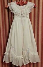 Vintage Girls White Swiss Dot Sleeveless Ruffle Neckline Empire Waist Dress