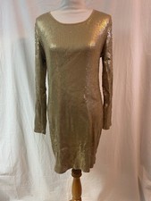 Michael Kors Gold Sequin Shift Dress Long Sleeve Cotton L