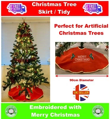 MUSTBEBONKERS Red Christmas Tree Base Skirt 90cm Artificial Xmas Floor Tidy Mat Cover Collar