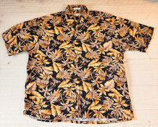Pierre Cardin Mens XL Hawaiian Shirt Brown Leaf Print Short Sleeve Button Up