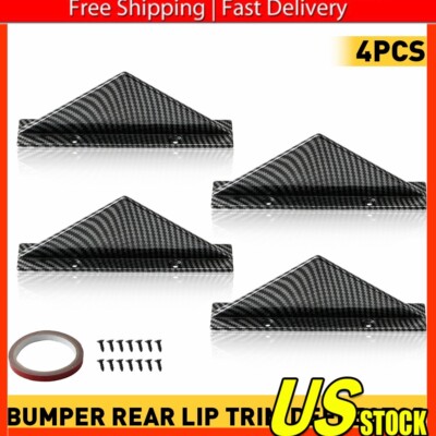 4 PCS Universal Rear Bumper Diffuser Shark Fin Spoiler Lip Splitter Carbon Fiber