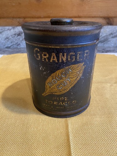 Vintage 6" Granger Rough Cut Pipe Tobacco Tin English Pointer Dog on Front & Lid