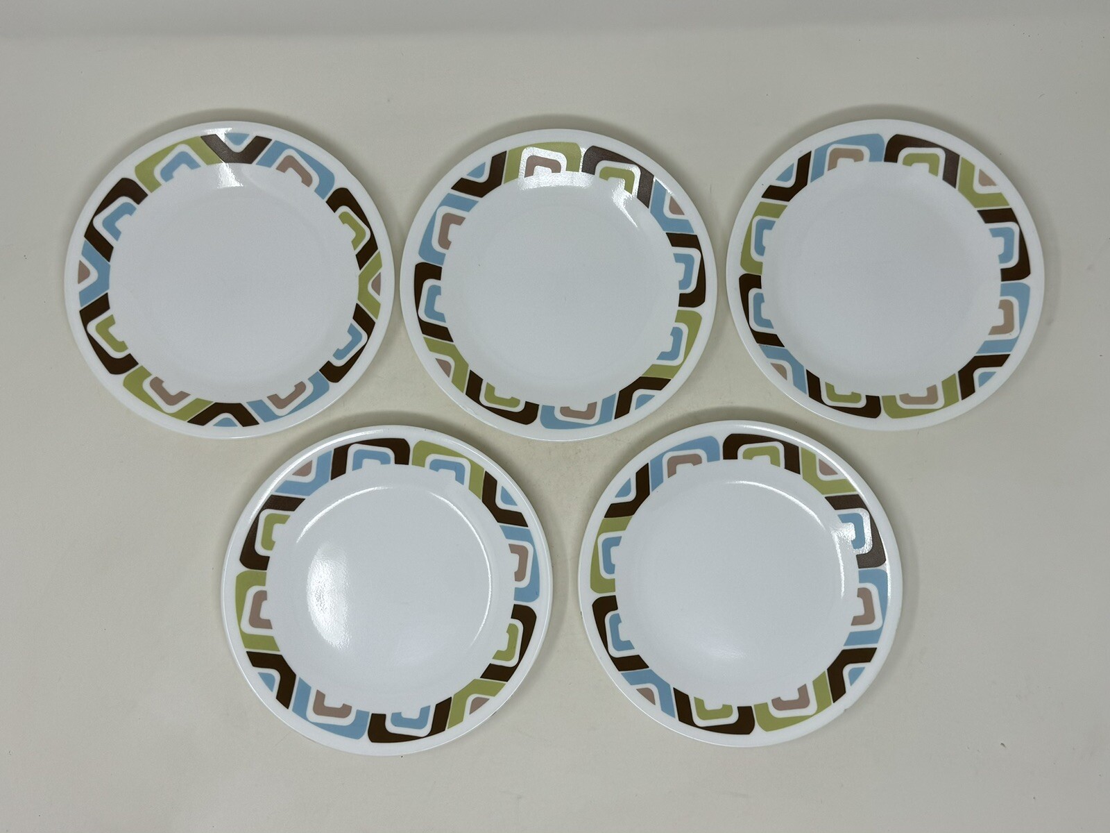 Corelle Square Pattern Geometric Dessert Plates Green Brown Blue 6 3/4 ...