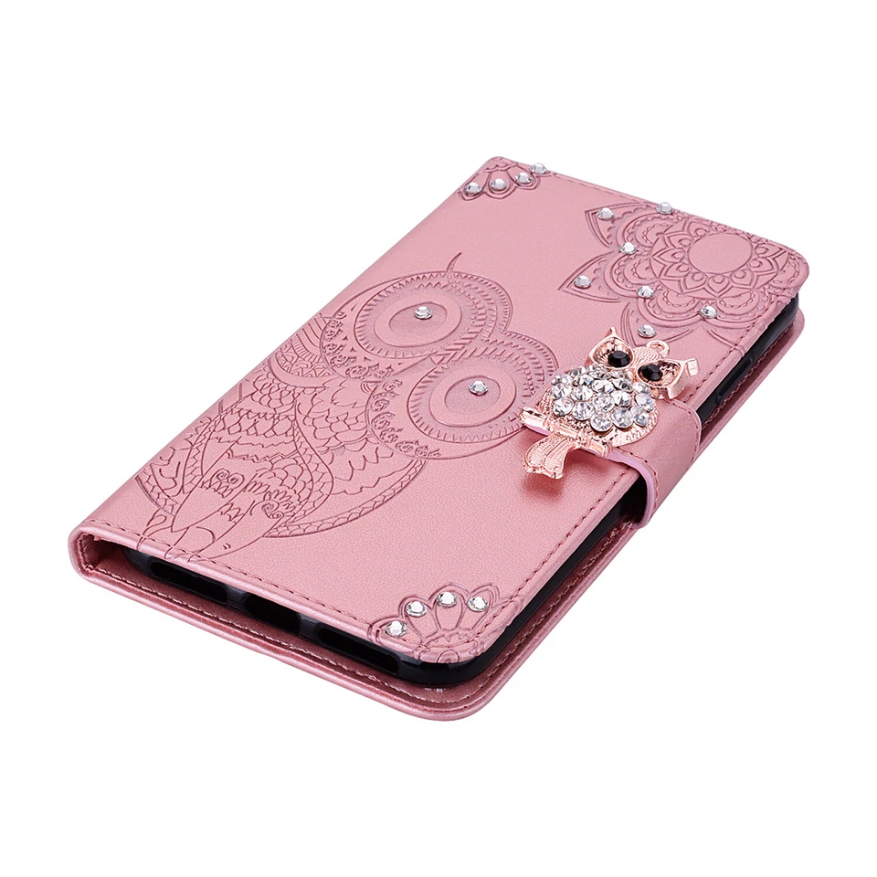 Funda tipo billetera de cuero con búho brillante diamante para Samsung S25 Ultra S24 A03s A53 A13 A54 Foto 3 de 4