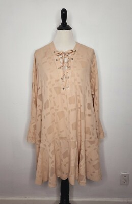 IRO Georgette Shift Dress Women's Size 42/XL Ralene Lace Up Front Nude