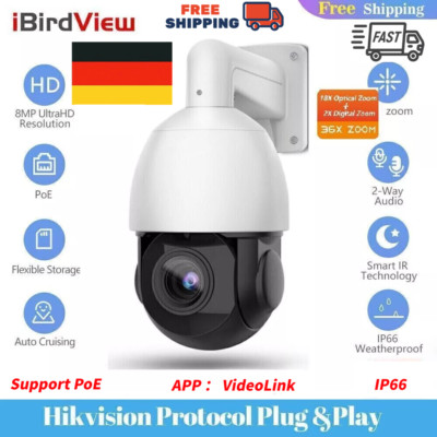 36X ZOOM HD 8MP Outdoor PTZ IP Speed Dome Camera Waterproof IR80m 2Way Audio POE
