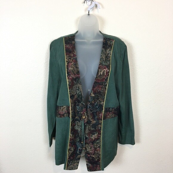 Brittany Nicole Blazer Romantic Tapestry Trim Vintage Women's Green Wine Size S