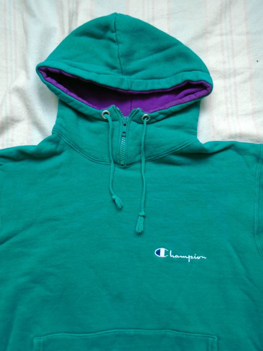 RARE Vintage 90s Champion Large Zip Hoodie Sweatshirt Turquoise