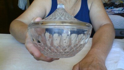 Beautiful Clear Glass Crystal Lidded Candy Dish 5'' x 5'' *Flea bites on Lid*