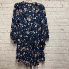 American Eagle Outfitters Womens Wrap Dress Blue Floral Mini V Neck Boho S