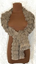 New 72 Long Beige Layered Faux Fur Fringe Scarf Shawl Winter Warm Ski Arm Slots